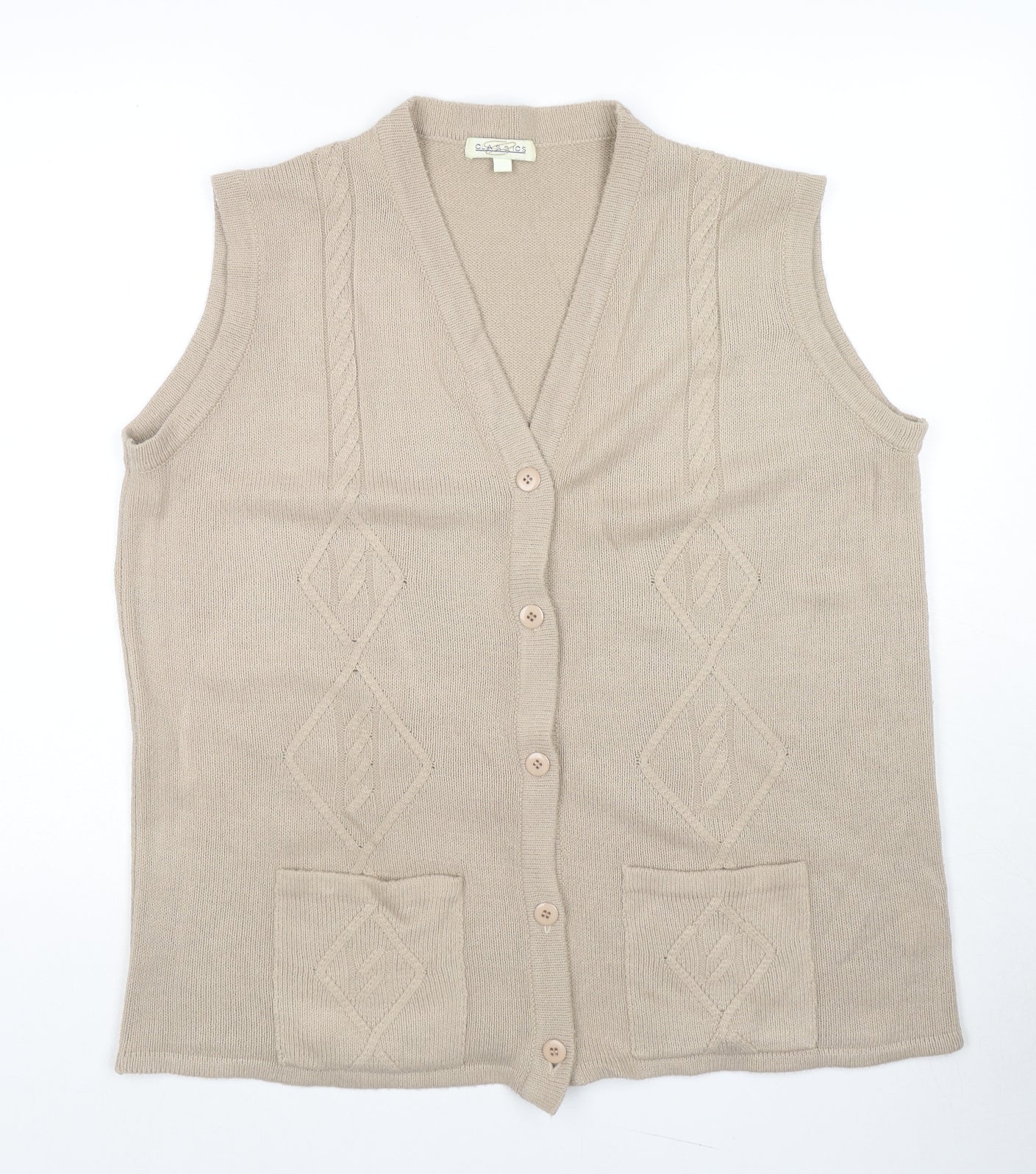 Classics Womens Beige V-Neck Acrylic Vest Jumper Size 20 - Size 20-22
