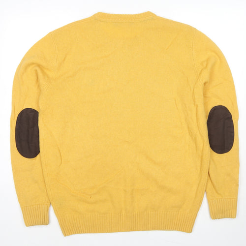 Crew Clothing Mens Yellow Round Neck Wool Pullover Jumper Size L Long Sleeve