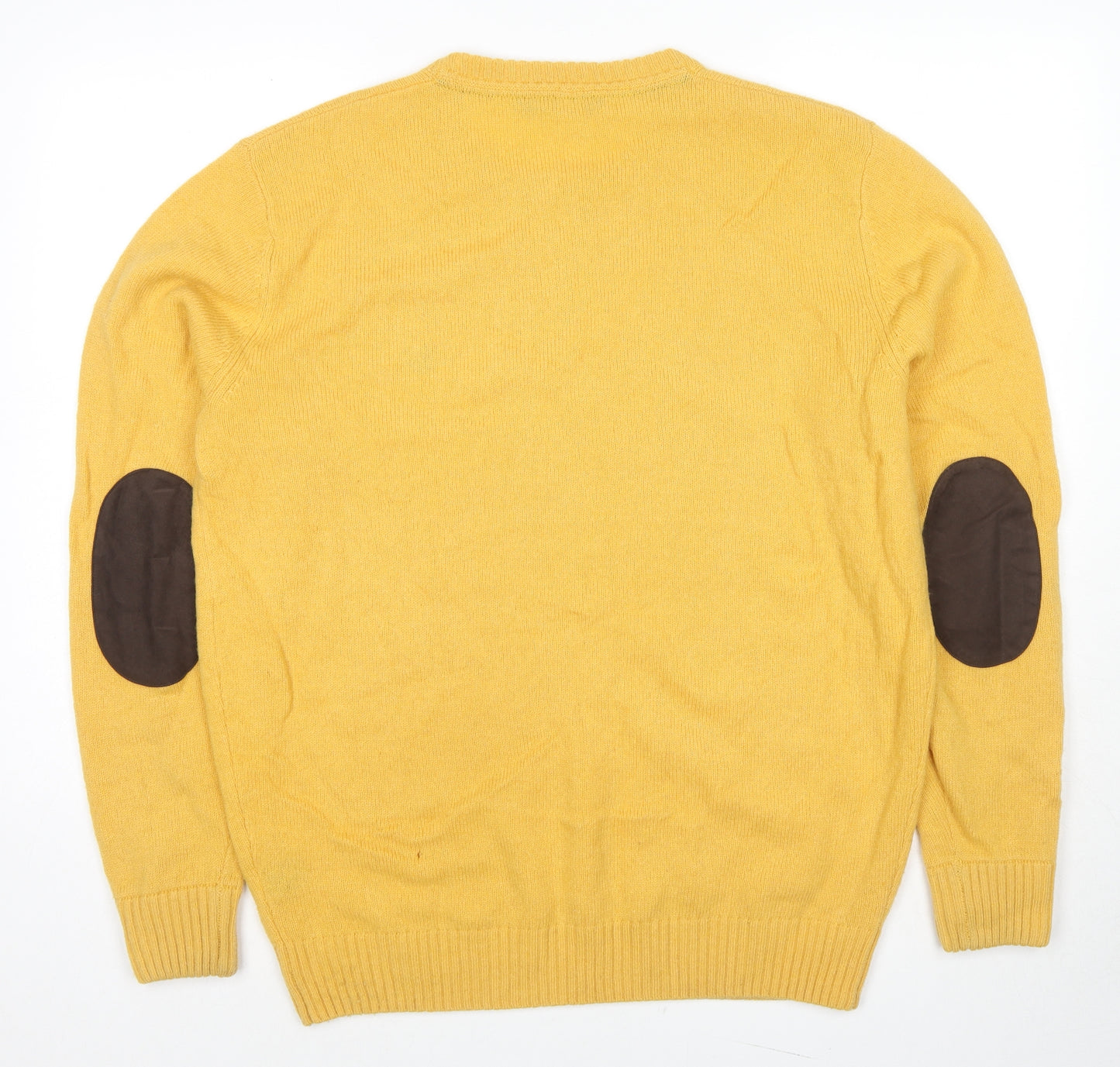 Crew Clothing Mens Yellow Round Neck Wool Pullover Jumper Size L Long Sleeve