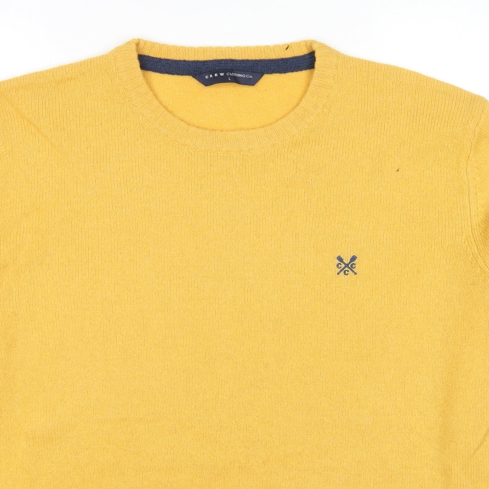 Crew Clothing Mens Yellow Round Neck Wool Pullover Jumper Size L Long Sleeve