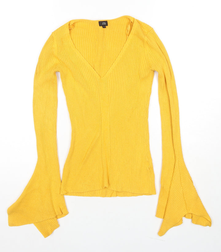 River Island Womens Yellow V-Neck Viscose Pullover Jumper Size 6
