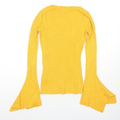 River Island Womens Yellow V-Neck Viscose Pullover Jumper Size 6