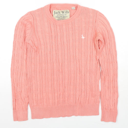 Jack Wills Womens Pink Round Neck Cotton Pullover Jumper Size 8