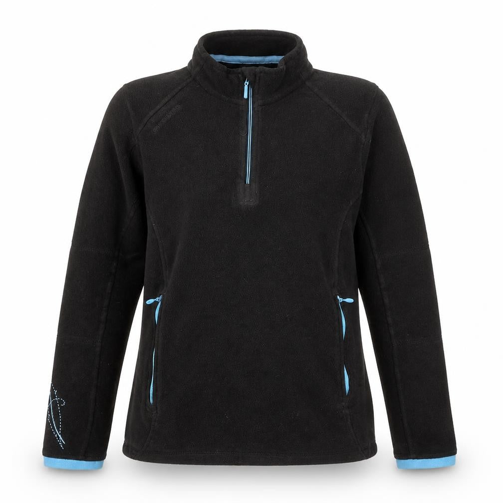 Front view of Decathlon women’s black polyester pullover sweatshirt, size XS, pullover