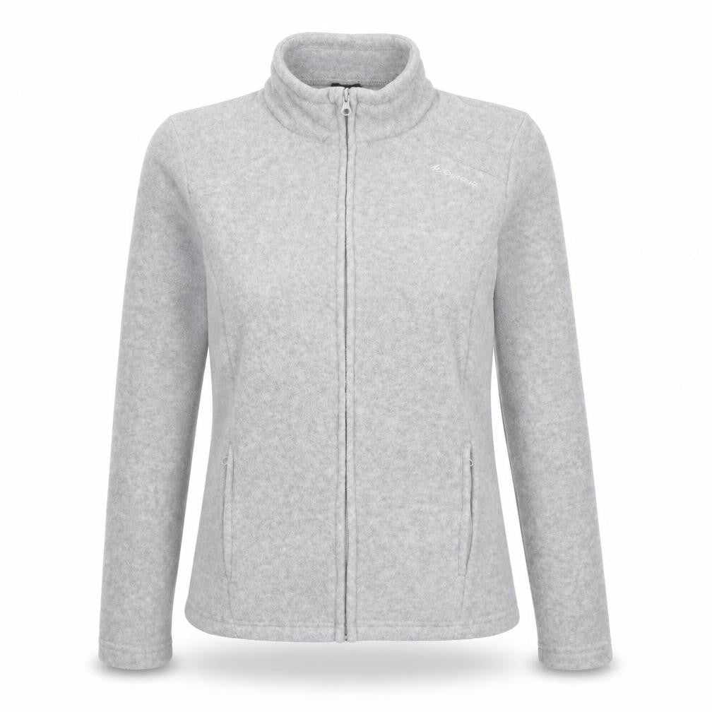 Front view of Decathlon women’s grey jacket, size M, zip