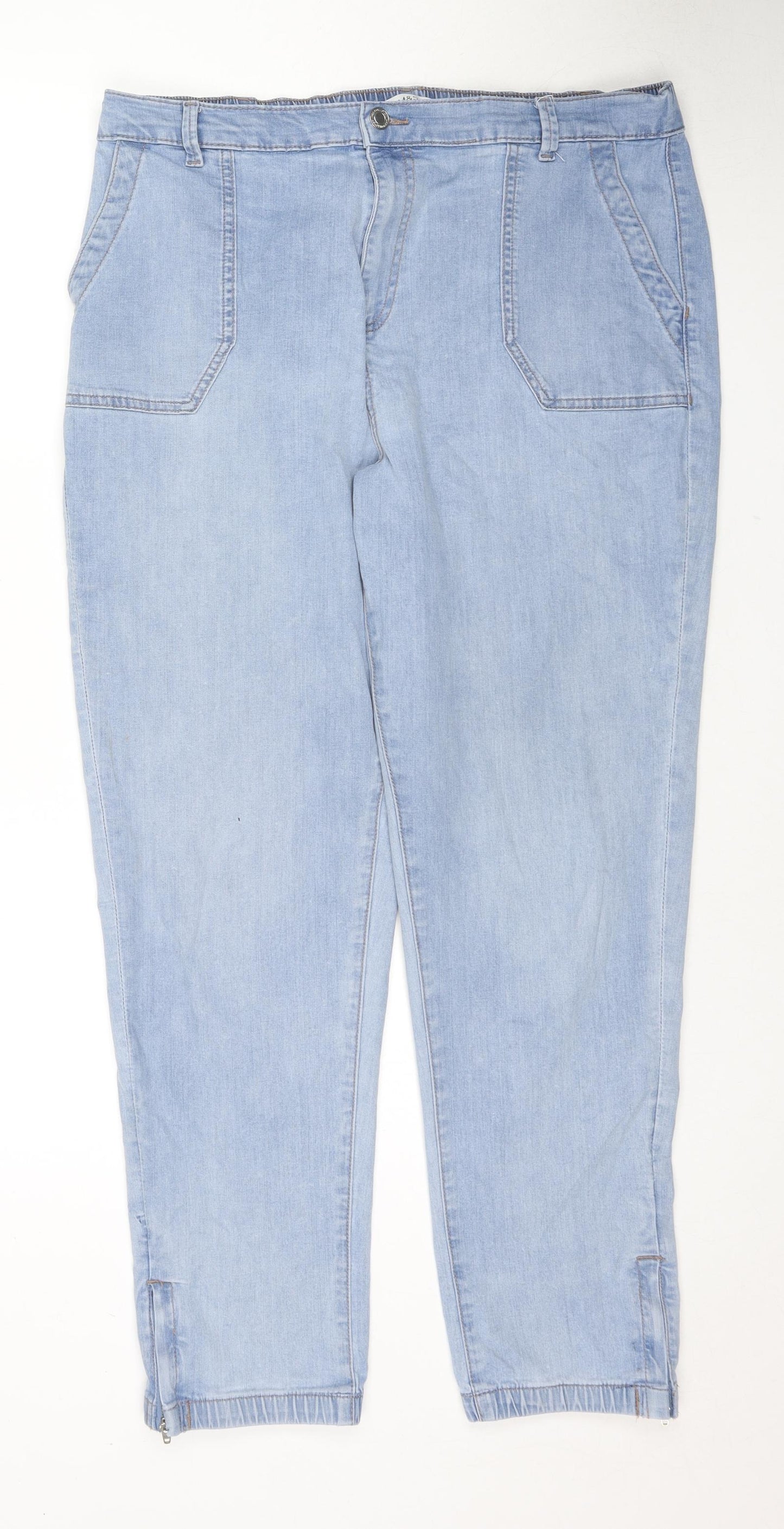 Marks and Spencer Womens Blue Cotton Tapered Jeans Size 18 L28 in Regular Zip