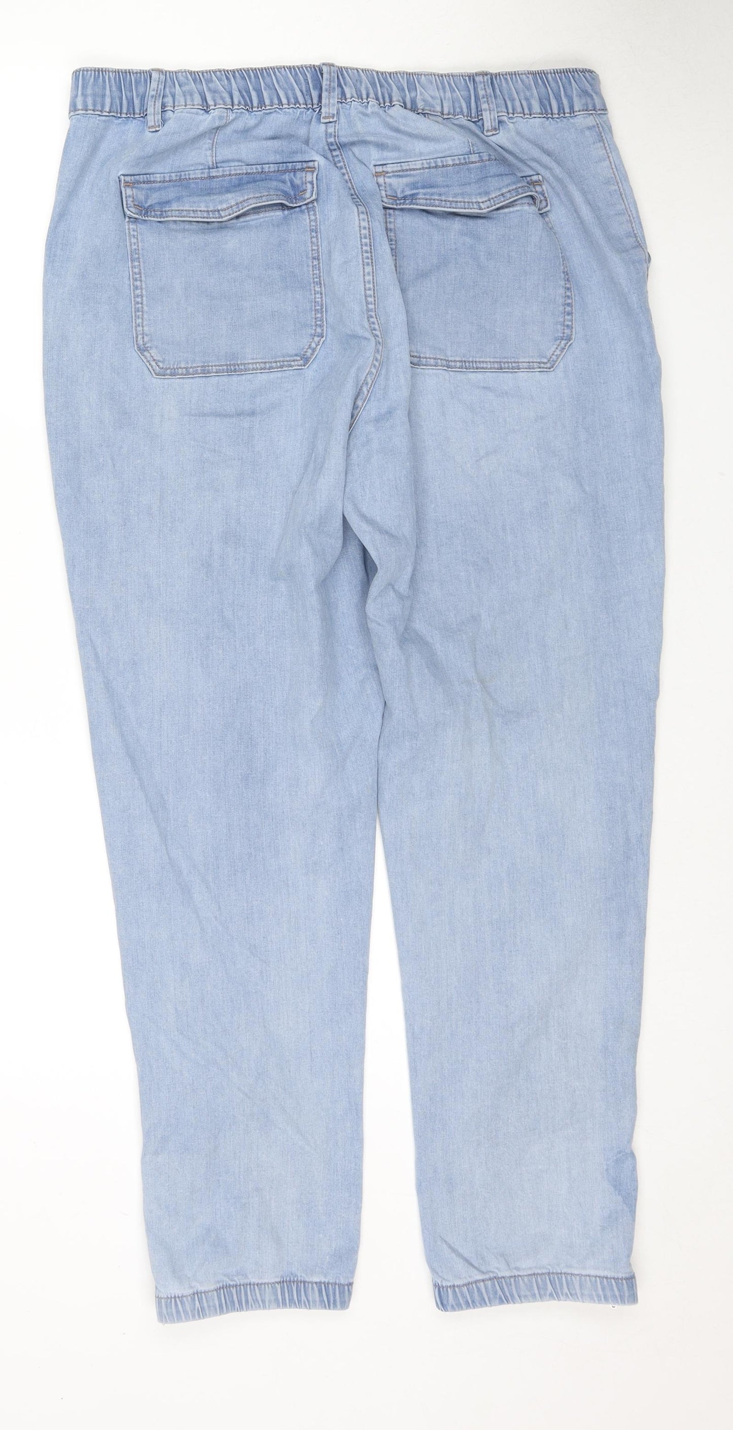 Marks and Spencer Womens Blue Cotton Tapered Jeans Size 18 L28 in Regular Zip