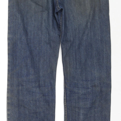 Marks and Spencer Mens Blue Cotton Straight Jeans Size 32 in L33 in Regular Zip