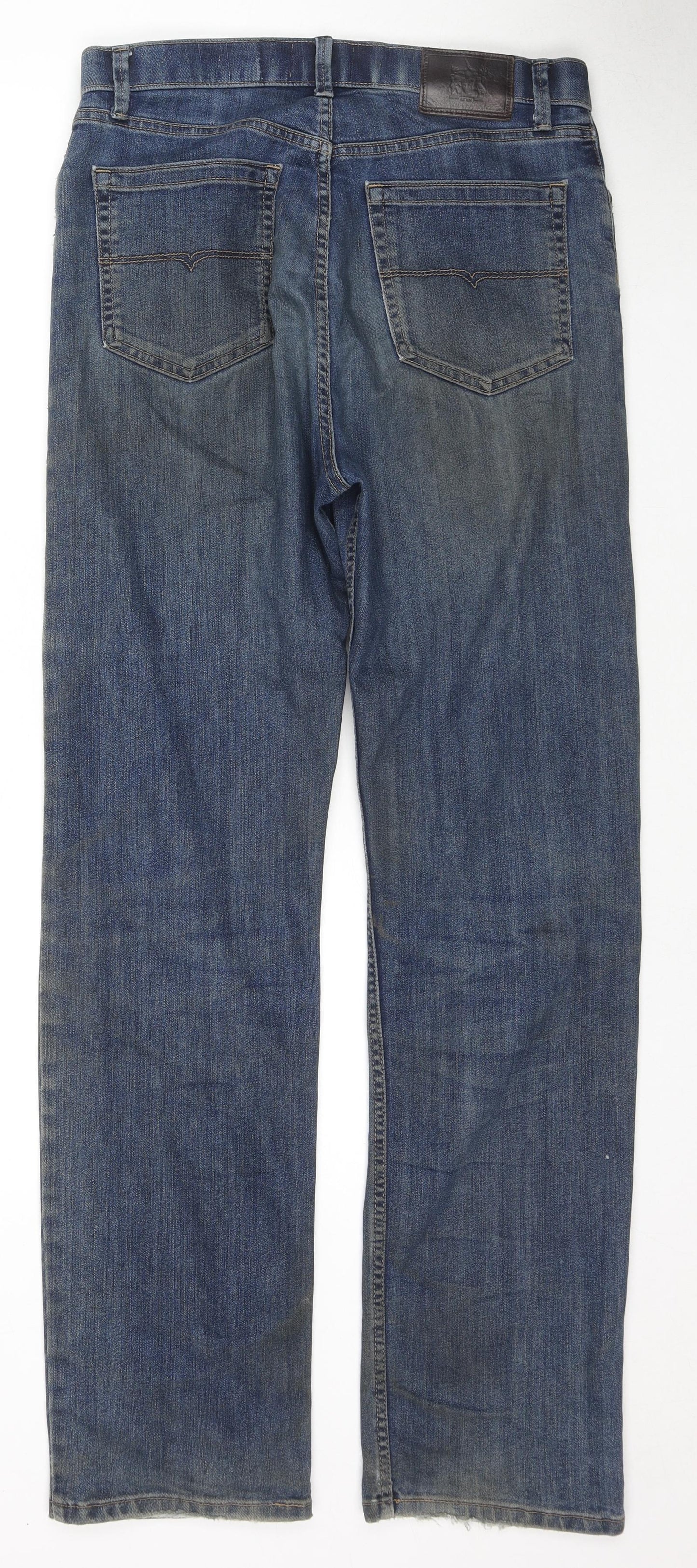 Marks and Spencer Mens Blue Cotton Straight Jeans Size 32 in L33 in Regular Zip