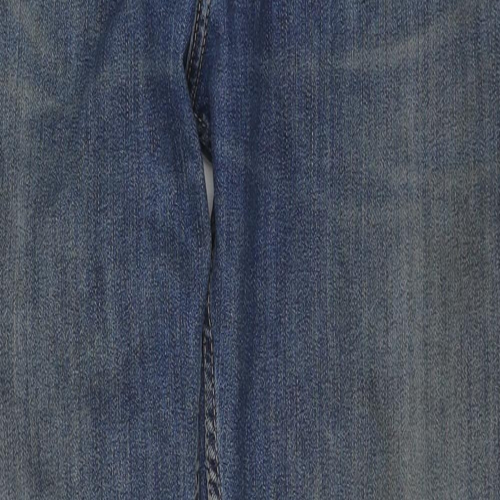Marks and Spencer Mens Blue Cotton Straight Jeans Size 32 in L33 in Regular Zip