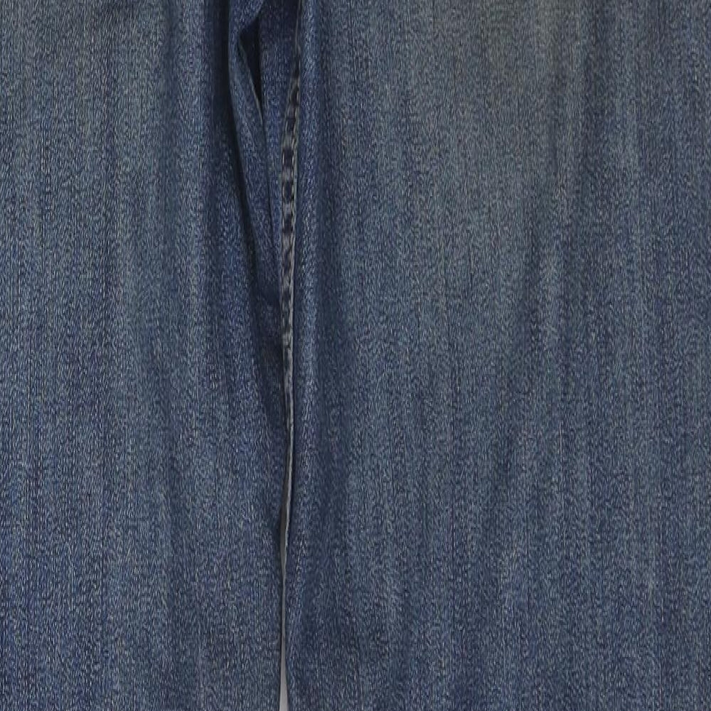 Marks and Spencer Mens Blue Cotton Straight Jeans Size 32 in L33 in Regular Zip