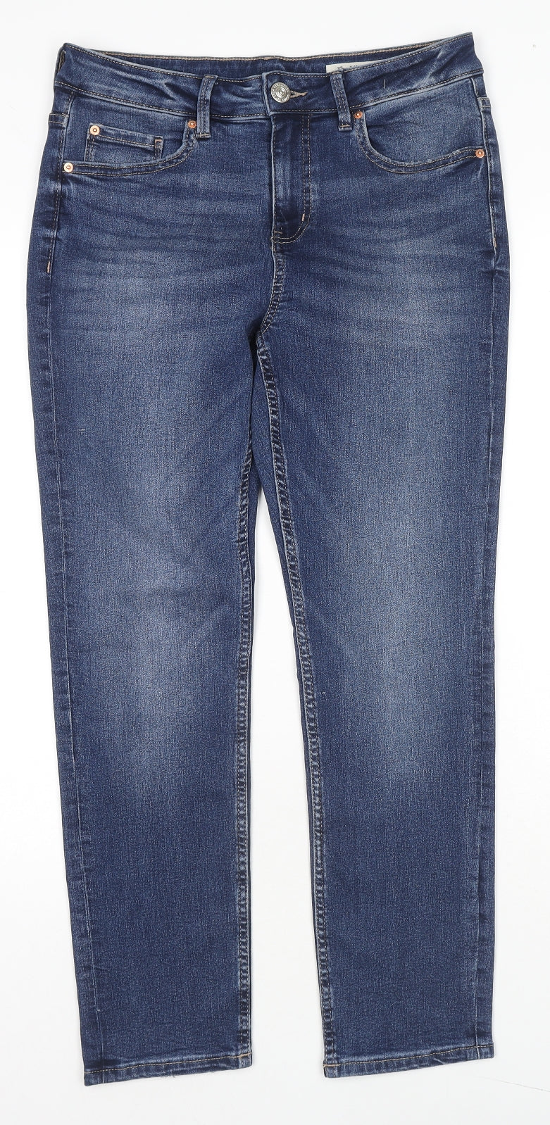 Marks and Spencer Womens Blue Cotton Skinny Jeans Size 12 L26 in Regular Zip