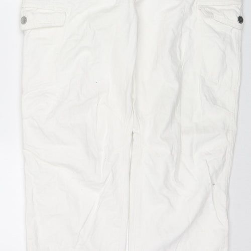 Topshop Womens White Cotton Straight Jeans Size 14 L31 in Regular Zip - Cargo Style