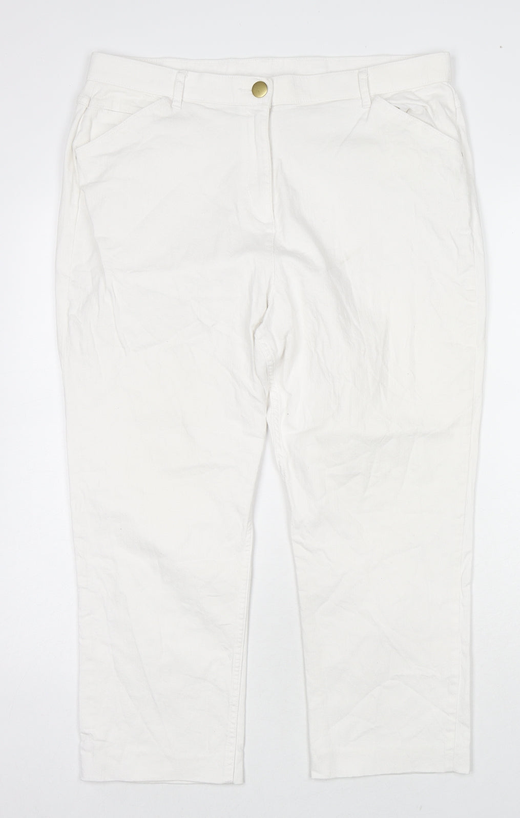 Marks and Spencer Womens White Cotton Cropped Jeans Size 16 L21 in Regular Zip