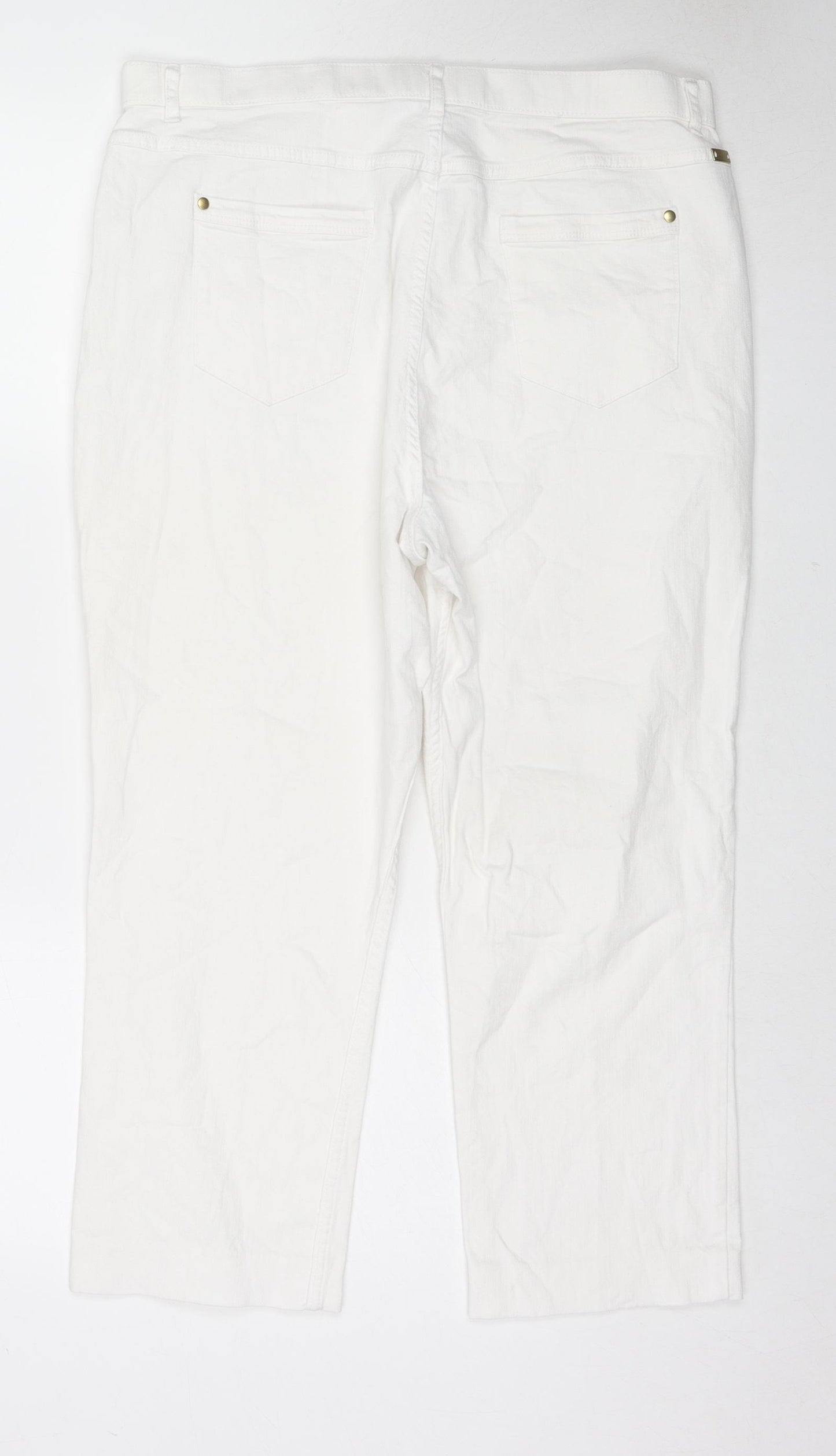 Marks and Spencer Womens White Cotton Cropped Jeans Size 16 L21 in Regular Zip