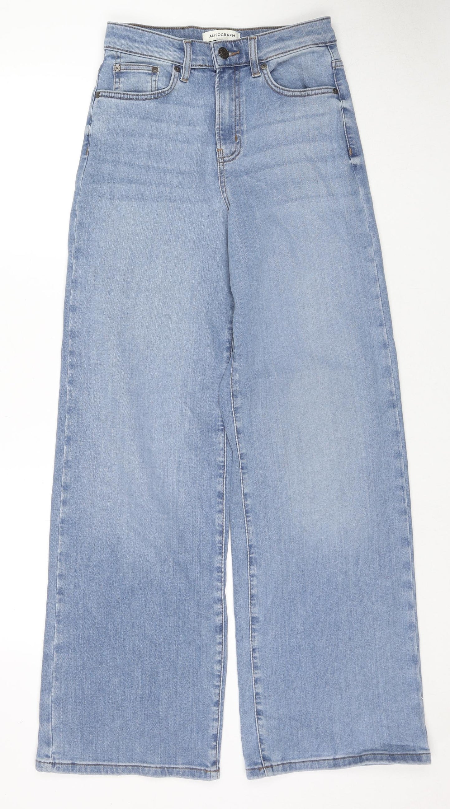 Autograph Womens Blue Cotton Wide-Leg Jeans Size 8 L31 in Regular Zip