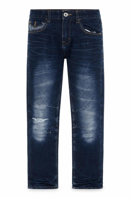 Premium Denim Boys Blue Cotton Straight Jeans Size 11 Years L27 in Regular Zip - Distressed