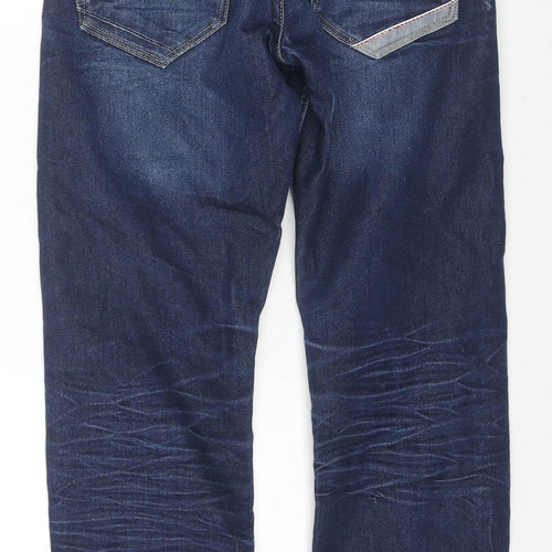 Premium Denim Boys Blue Cotton Straight Jeans Size 11 Years L27 in Regular Zip - Distressed