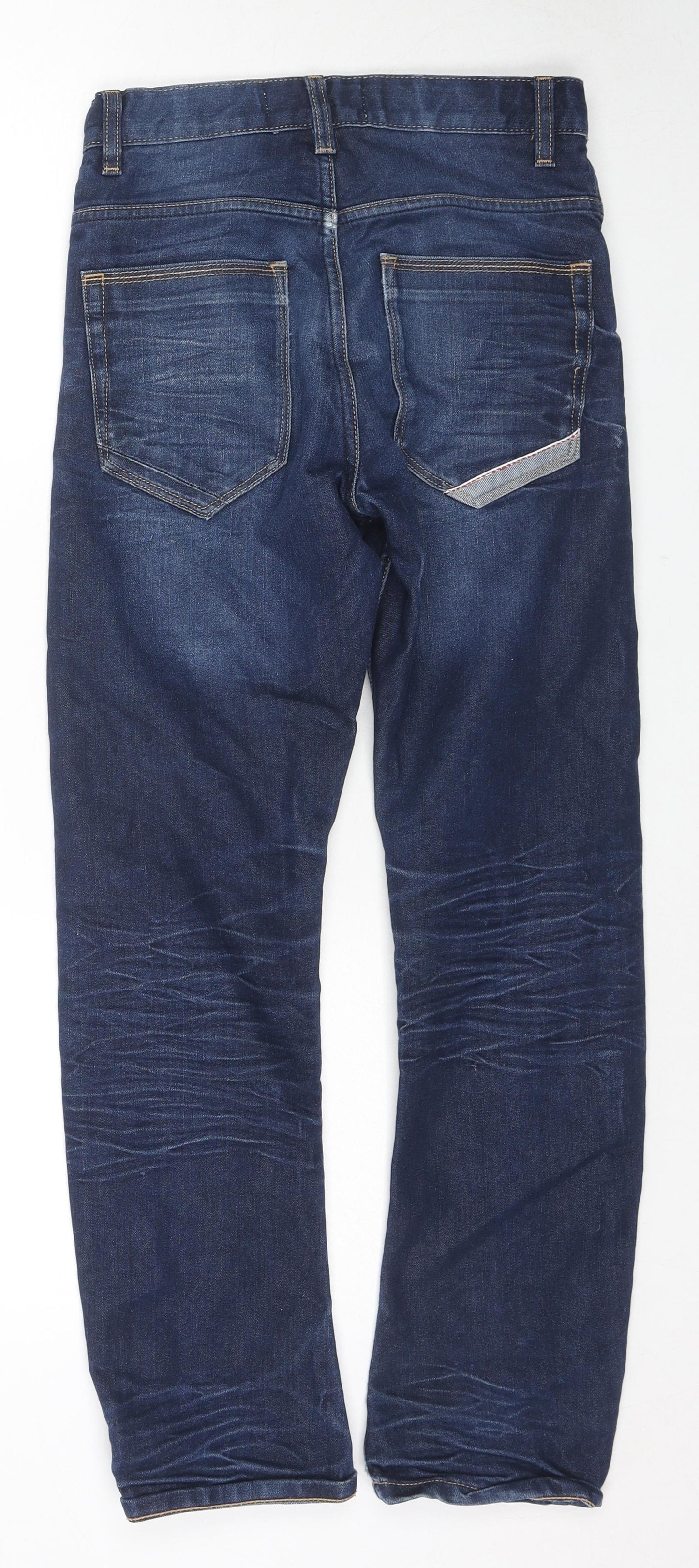 Premium Denim Boys Blue Cotton Straight Jeans Size 11 Years L27 in Regular Zip - Distressed