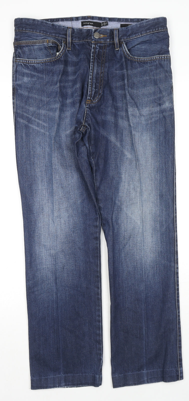 Autograph Mens Blue Cotton Straight Jeans Size 32 in L28 in Regular Zip - Customized Lenght