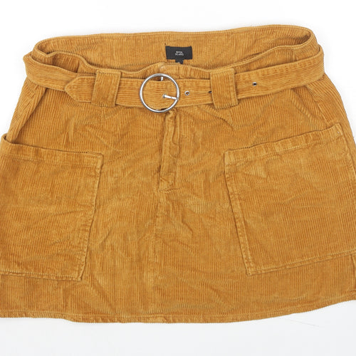 River Island Womens Brown Cotton A-Line Skirt Size 16 Zip