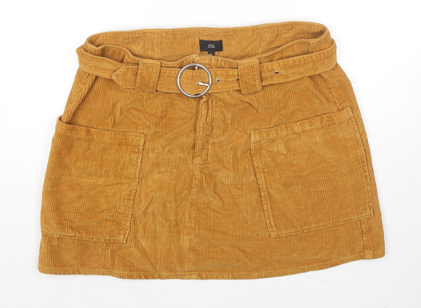 River Island Womens Brown Cotton A-Line Skirt Size 16 Zip