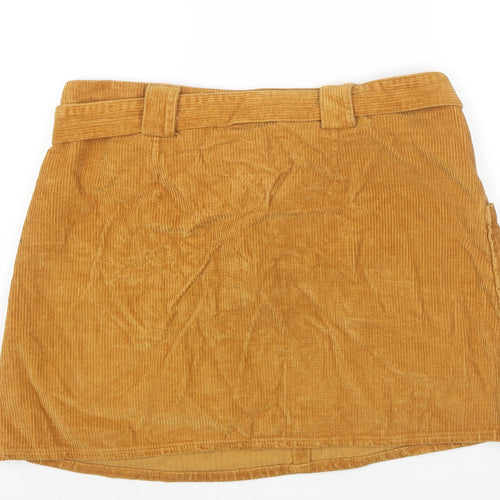 River Island Womens Brown Cotton A-Line Skirt Size 16 Zip