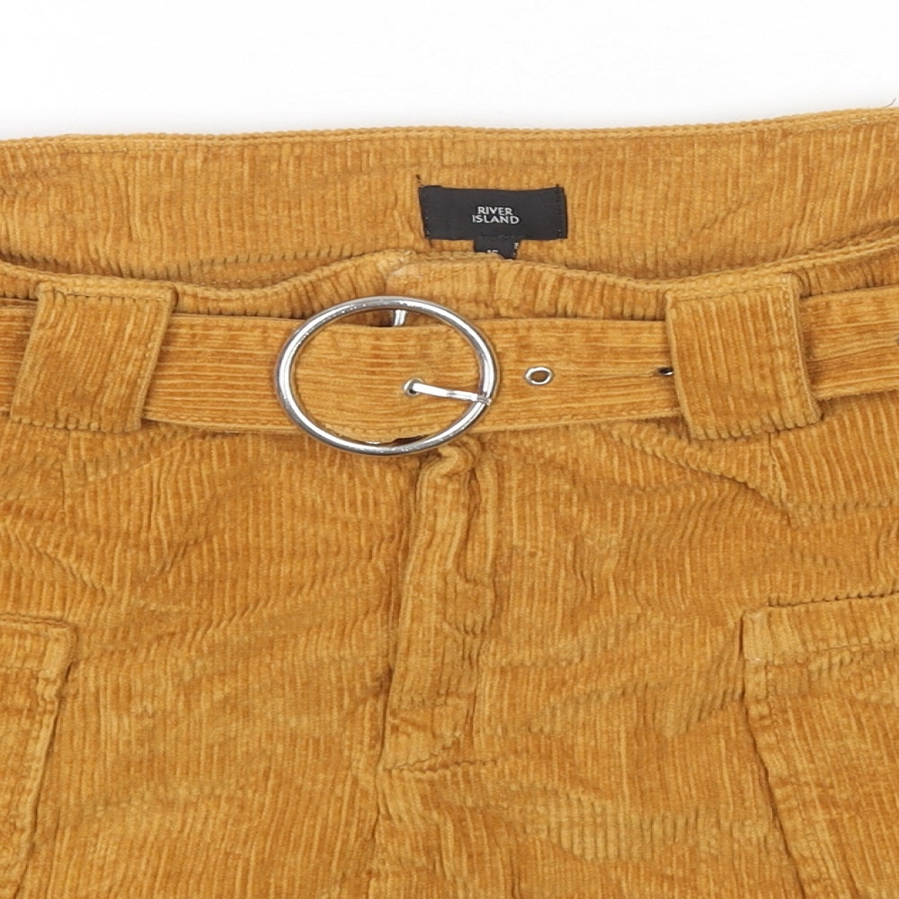 River Island Womens Brown Cotton A-Line Skirt Size 16 Zip
