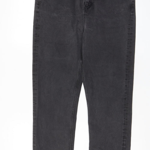 Marks and Spencer Womens Grey Cotton Straight Jeans Size 18 L28 in Regular Zip - Pockets