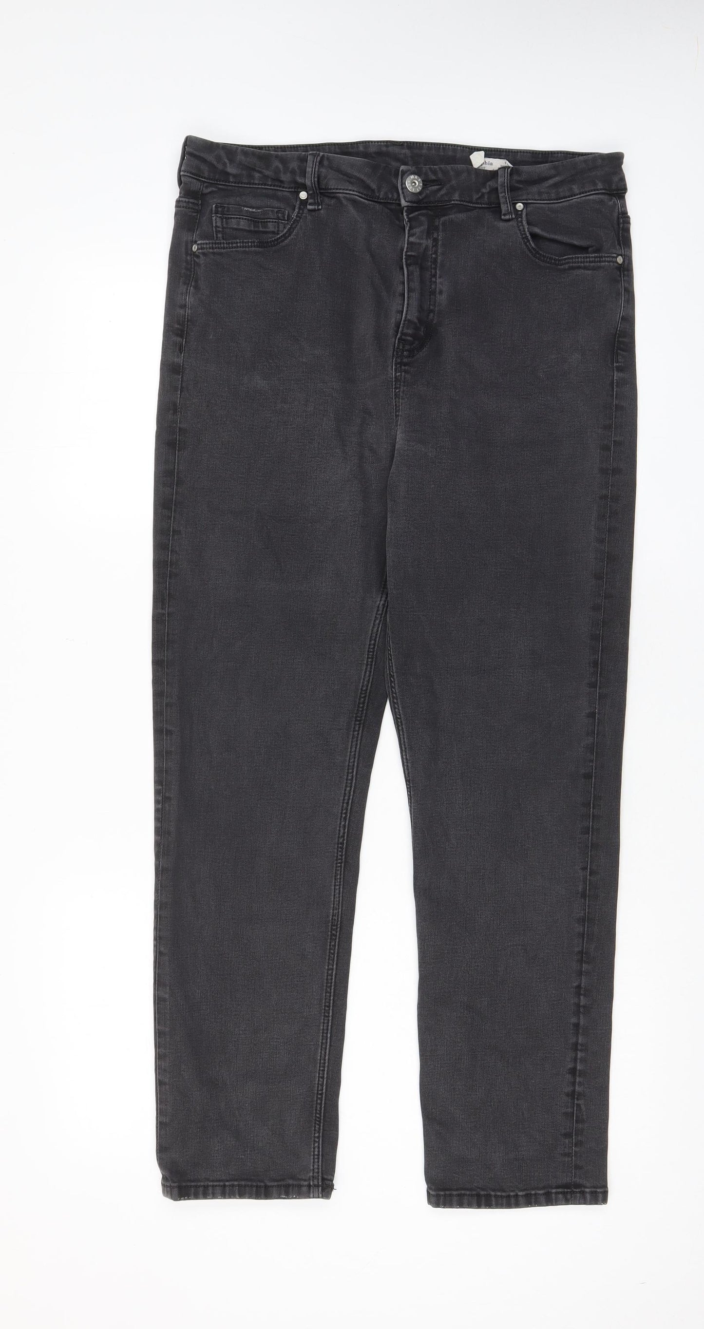 Marks and Spencer Womens Grey Cotton Straight Jeans Size 18 L28 in Regular Zip - Pockets