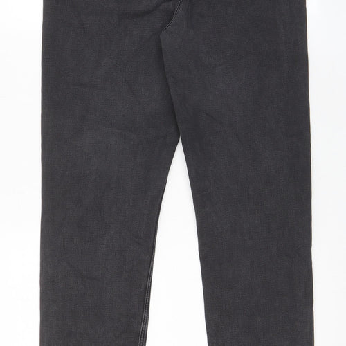 Marks and Spencer Womens Grey Cotton Straight Jeans Size 18 L28 in Regular Zip - Pockets
