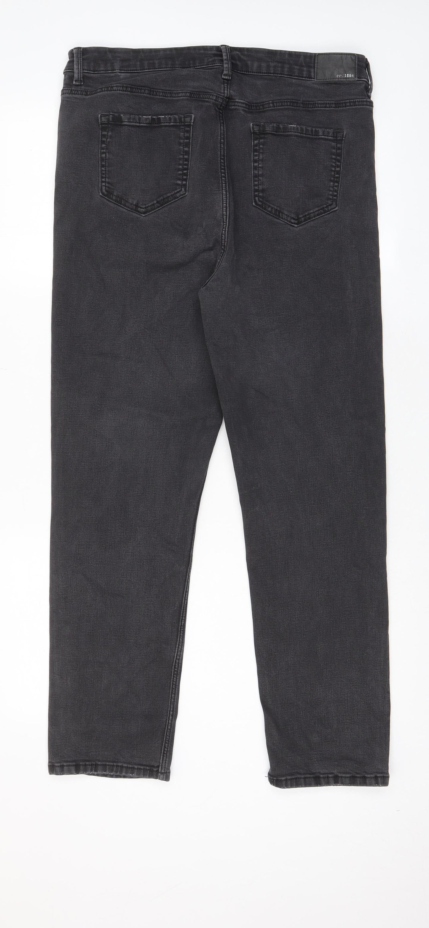 Marks and Spencer Womens Grey Cotton Straight Jeans Size 18 L28 in Regular Zip - Pockets