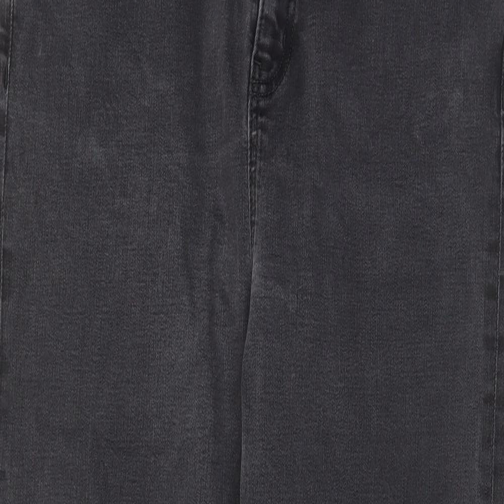 Marks and Spencer Womens Grey Cotton Straight Jeans Size 18 L28 in Regular Zip - Pockets