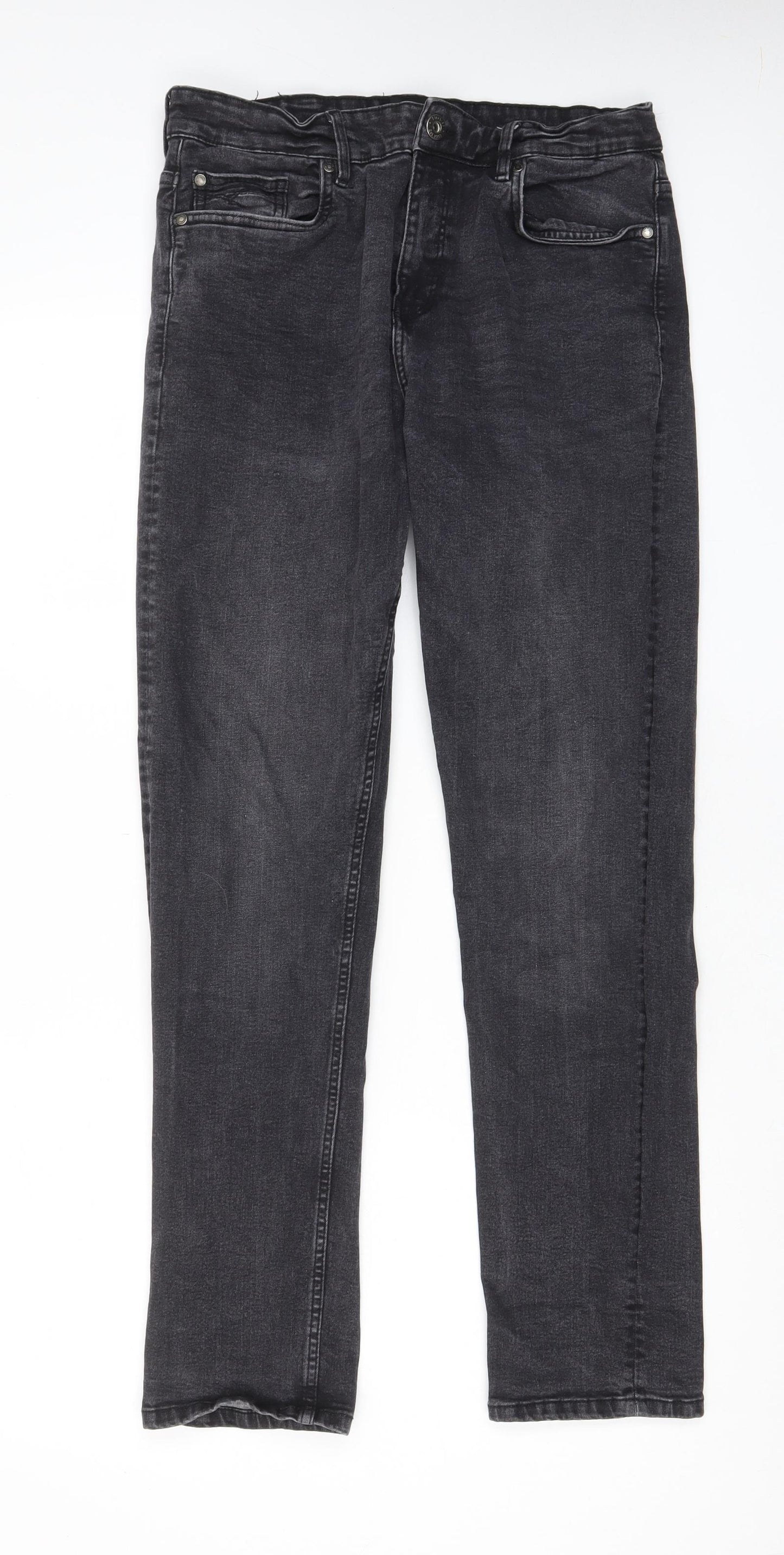 Firetrap Mens Grey Cotton Straight Jeans Size 34 in L32 in Regular Zip - Pockets