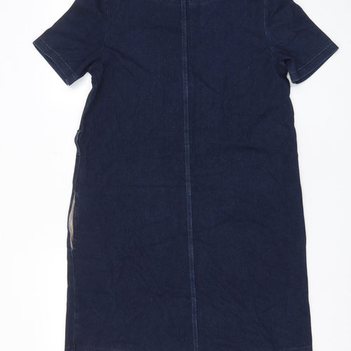 NEXT Womens Blue Cotton A-Line Size 10 Boat Neck Pullover - Pockets