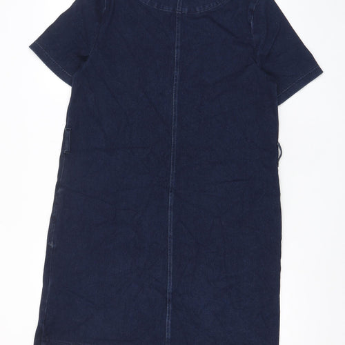 NEXT Womens Blue Cotton A-Line Size 10 Boat Neck Pullover - Pockets