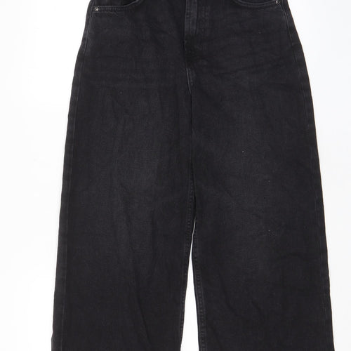 Pull&Bear Womens Black Cotton Wide-Leg Jeans Size 8 L26 in Regular Zip - Pockets