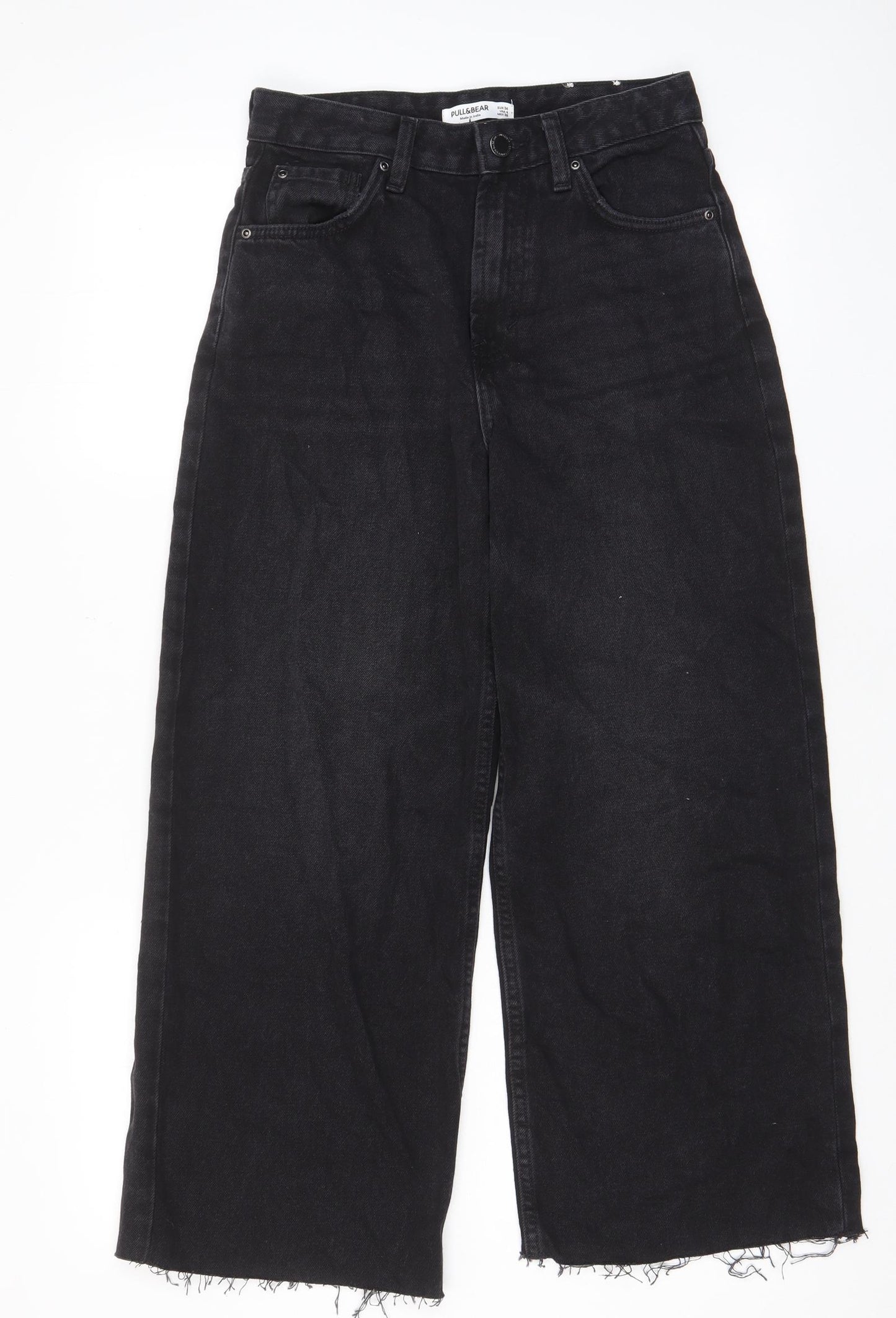 Pull&Bear Womens Black Cotton Wide-Leg Jeans Size 8 L26 in Regular Zip - Pockets