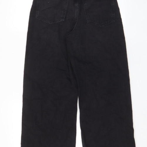 Pull&Bear Womens Black Cotton Wide-Leg Jeans Size 8 L26 in Regular Zip - Pockets