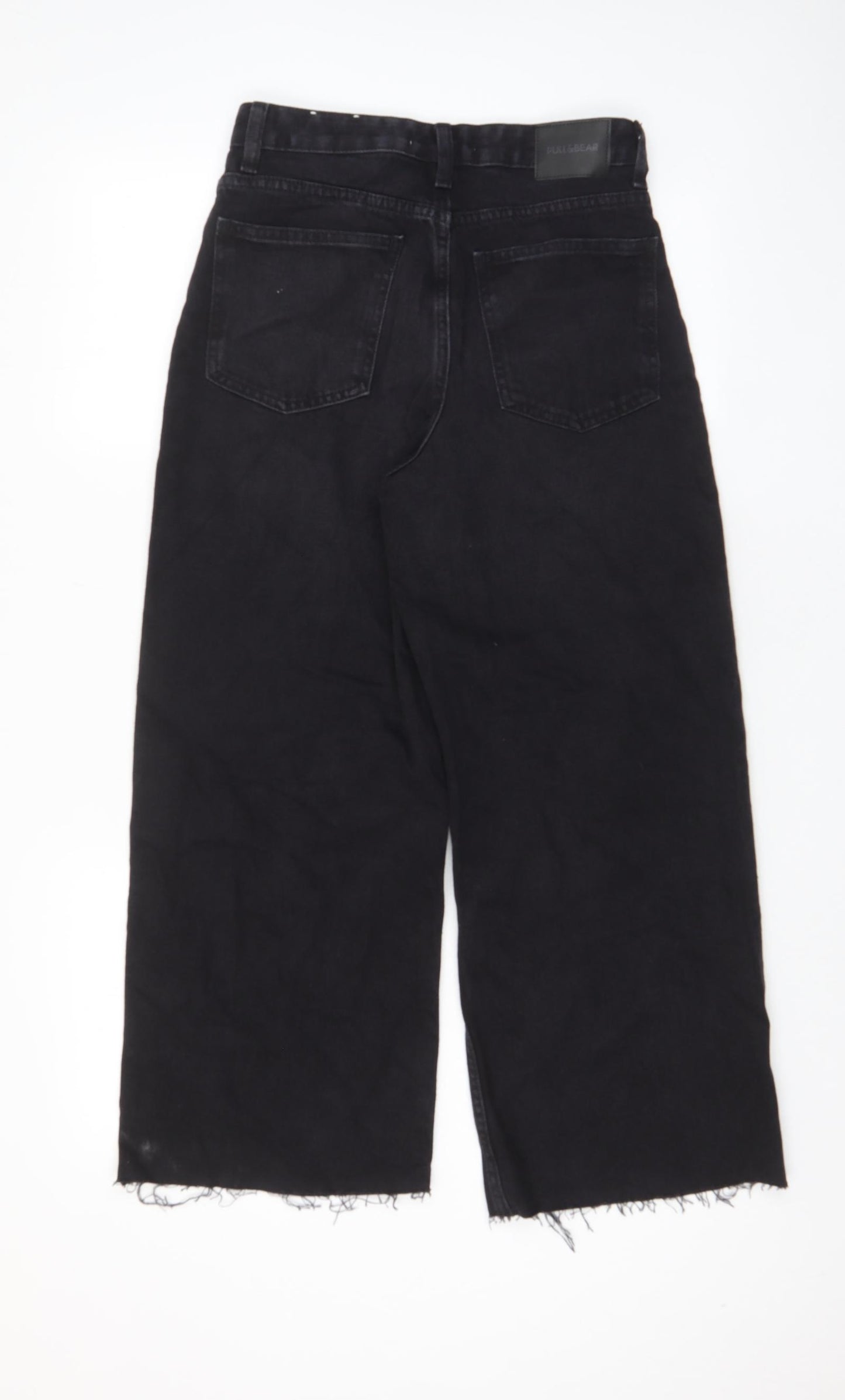 Pull&Bear Womens Black Cotton Wide-Leg Jeans Size 8 L26 in Regular Zip - Pockets