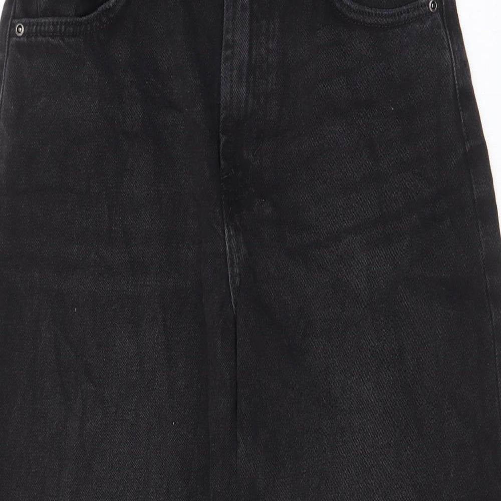 Pull&Bear Womens Black Cotton Wide-Leg Jeans Size 8 L26 in Regular Zip - Pockets