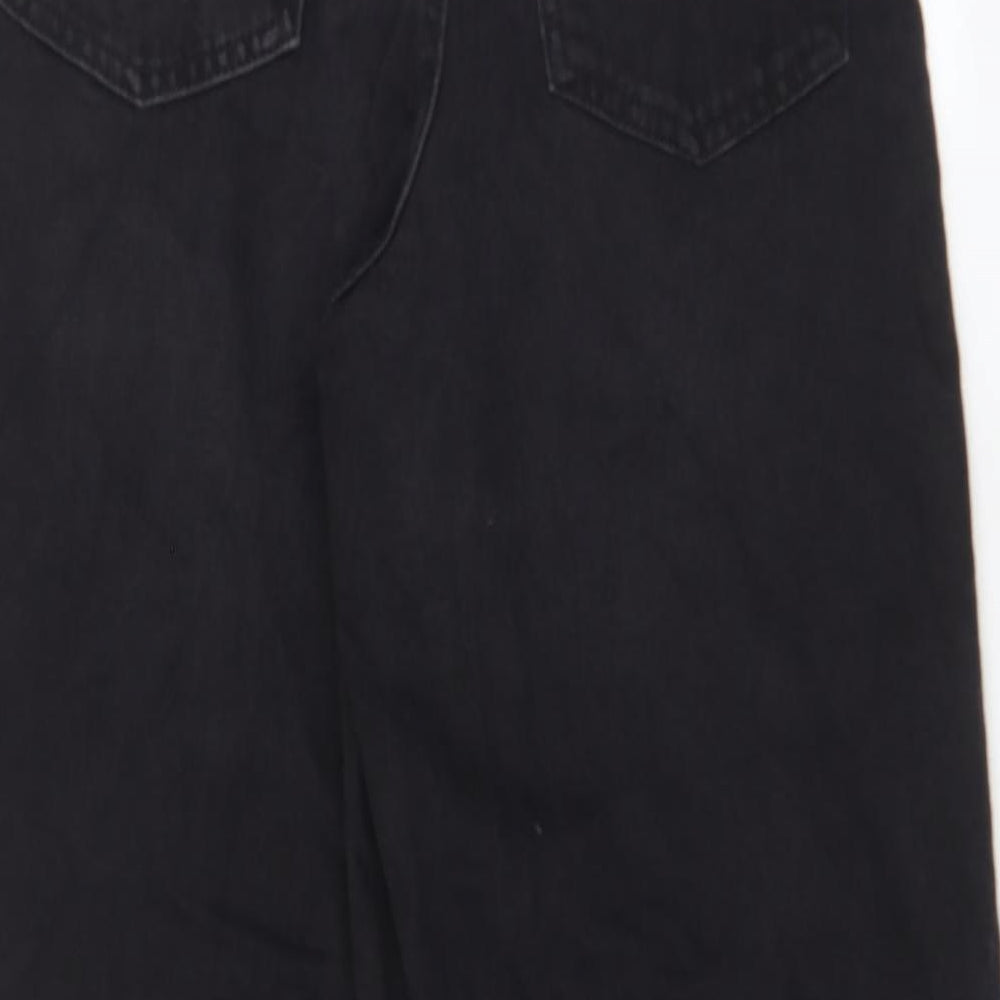 Pull&Bear Womens Black Cotton Wide-Leg Jeans Size 8 L26 in Regular Zip - Pockets