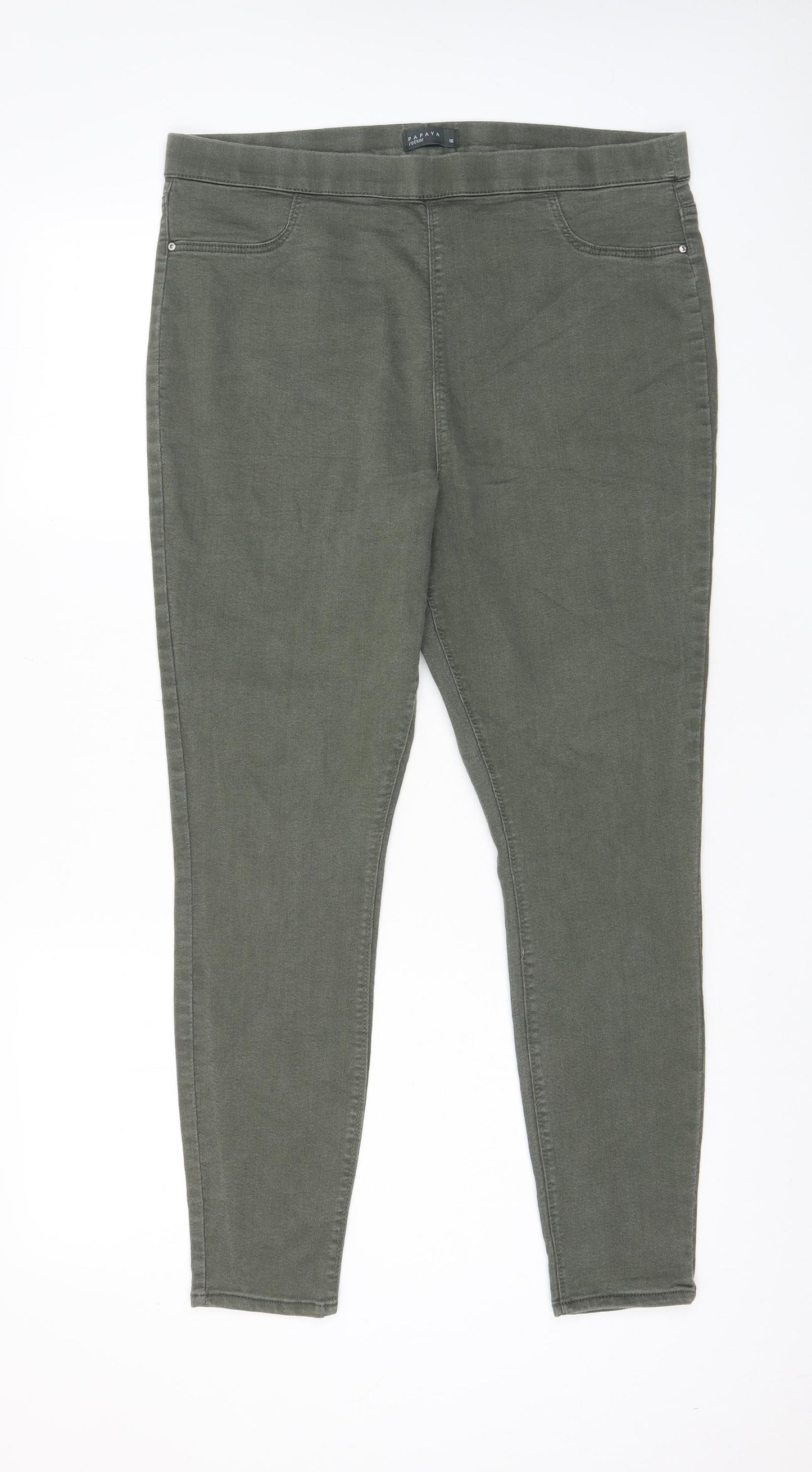 Papaya Womens Green Cotton Jegging Jeans Size 16 L27 in Regular
