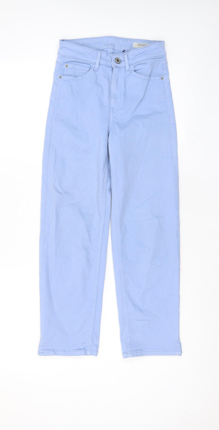 Marks and Spencer Womens Blue Cotton Straight Jeans Size 6 L23 in Regular Zip - Pockets