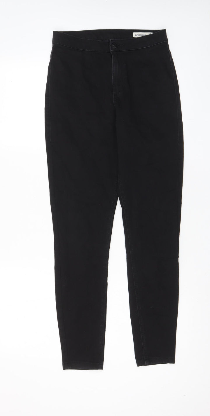 Marks and Spencer Womens Black Cotton Skinny Jeans Size 10 L28 in Regular Zip - Pockets