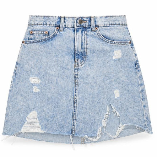 H&M Womens Blue Cotton A-Line Skirt Size 6 Zip - Distressed, Pockets