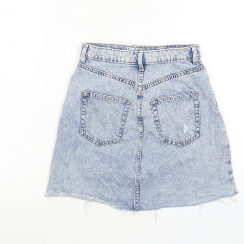 H&M Womens Blue Cotton A-Line Skirt Size 6 Zip - Distressed, Pockets