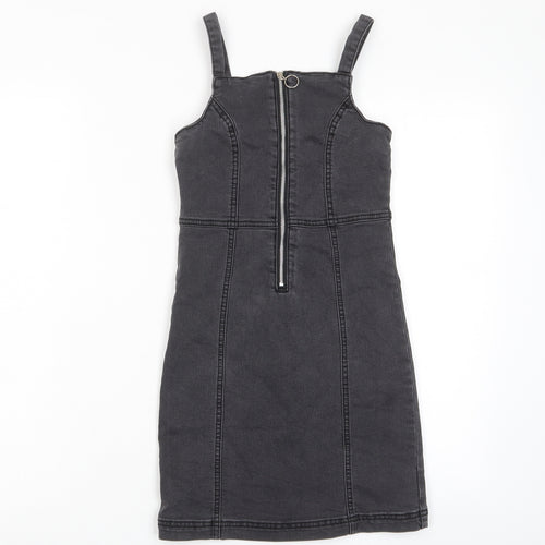 George Girls Grey Cotton A-Line Size 9-10 Years Square Neck Zip