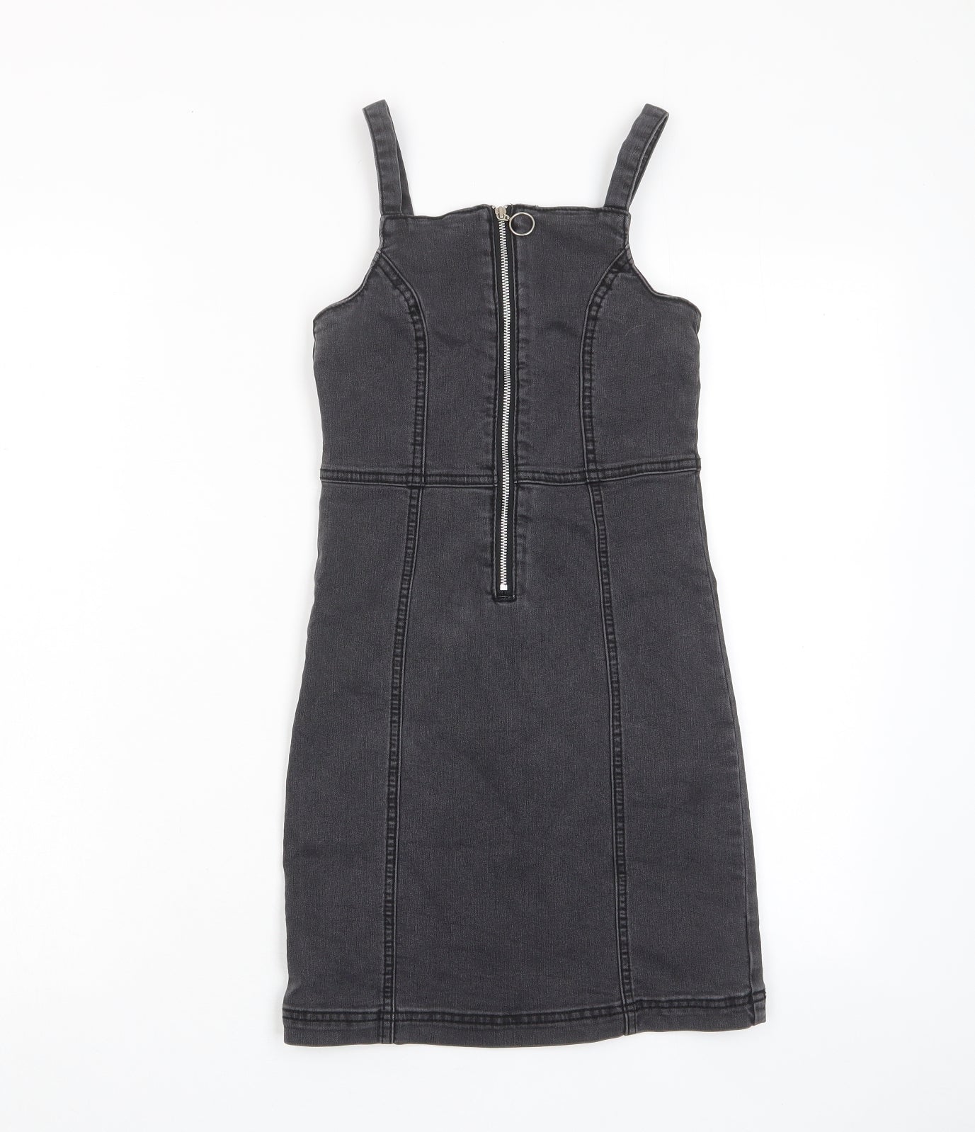 George Girls Grey Cotton A-Line Size 9-10 Years Square Neck Zip