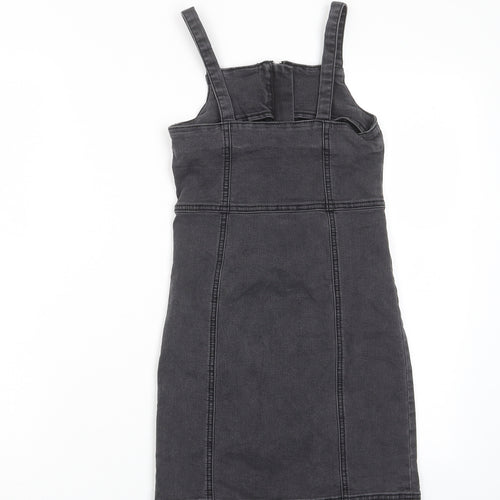 George Girls Grey Cotton A-Line Size 9-10 Years Square Neck Zip